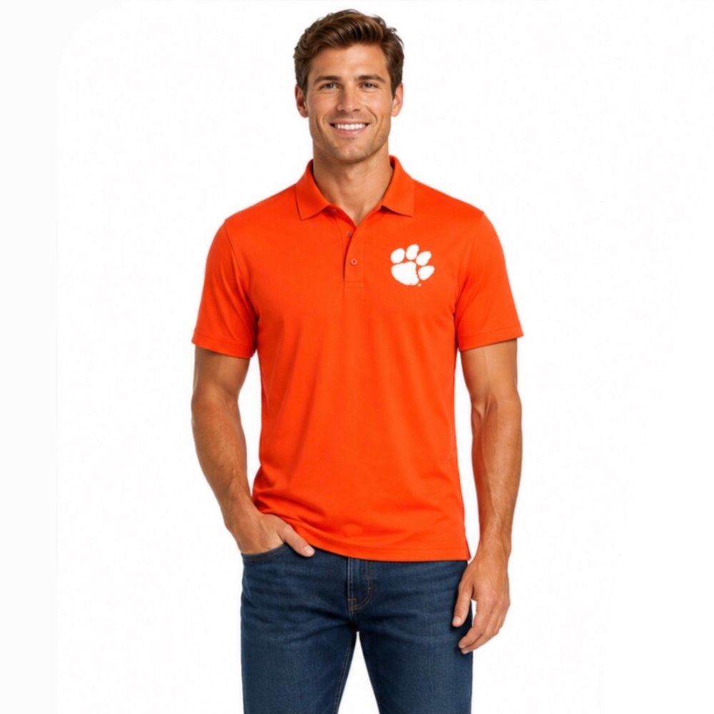 Clemson Tigers Mens Polo Shirt Size Small 34/36 Orange White Tiger Paw Logo New